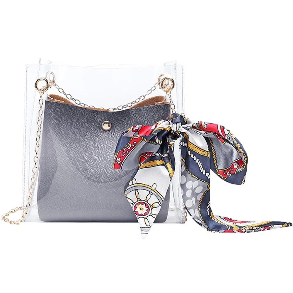 Woweino Women Small Bucket Bags Plastic Transparent Totes Composite Chain Bag Female Mini Jelly Handbags