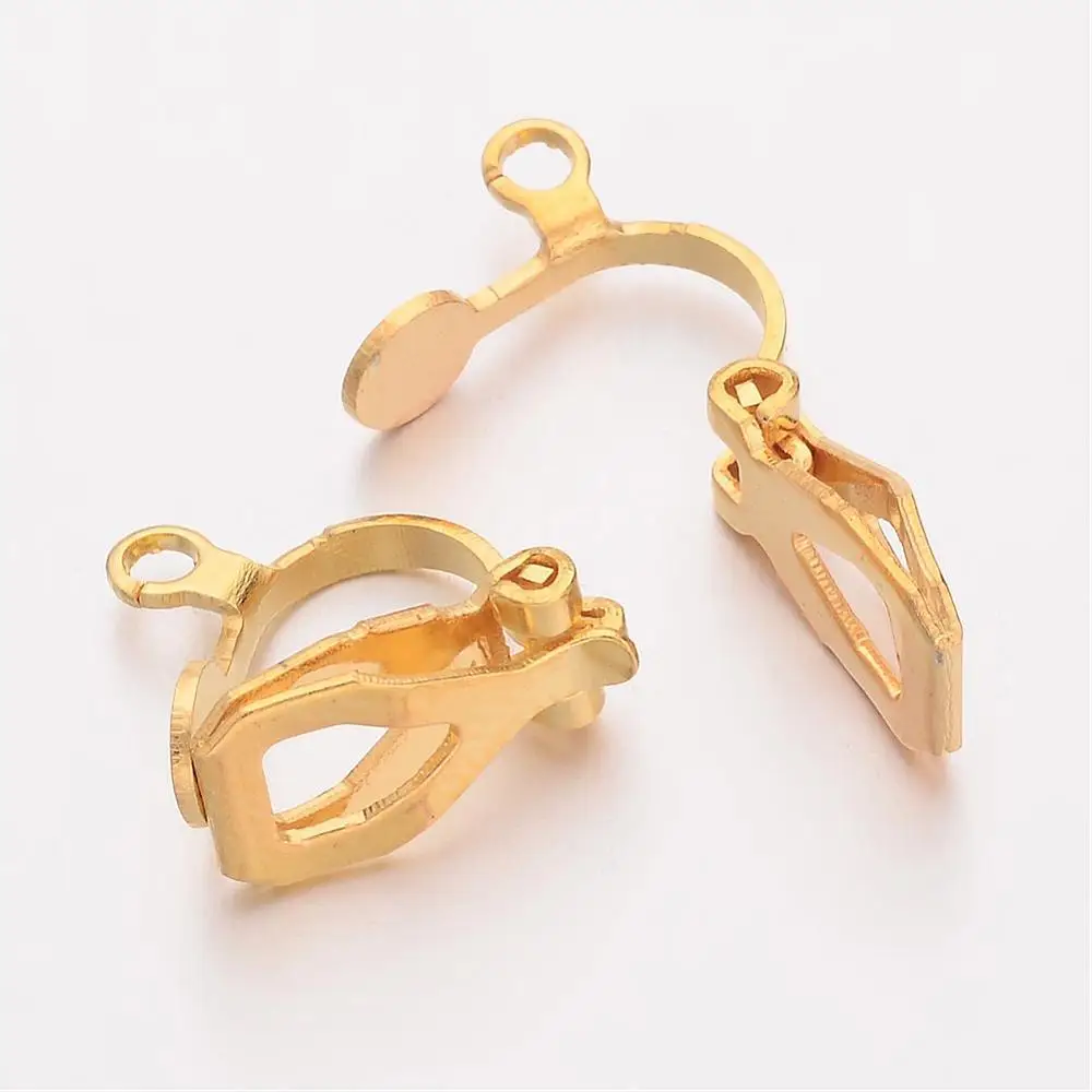 Brass Clip on Earring Components for Non Pierced Ears, Golden, 13x6x7mm