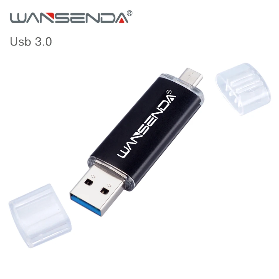 WANSENDA высокоскоростной USB флеш накопитель OTG 16 ГБ 32 64 128 256 Флешка 2 в 1 Micro Usb флешка 3