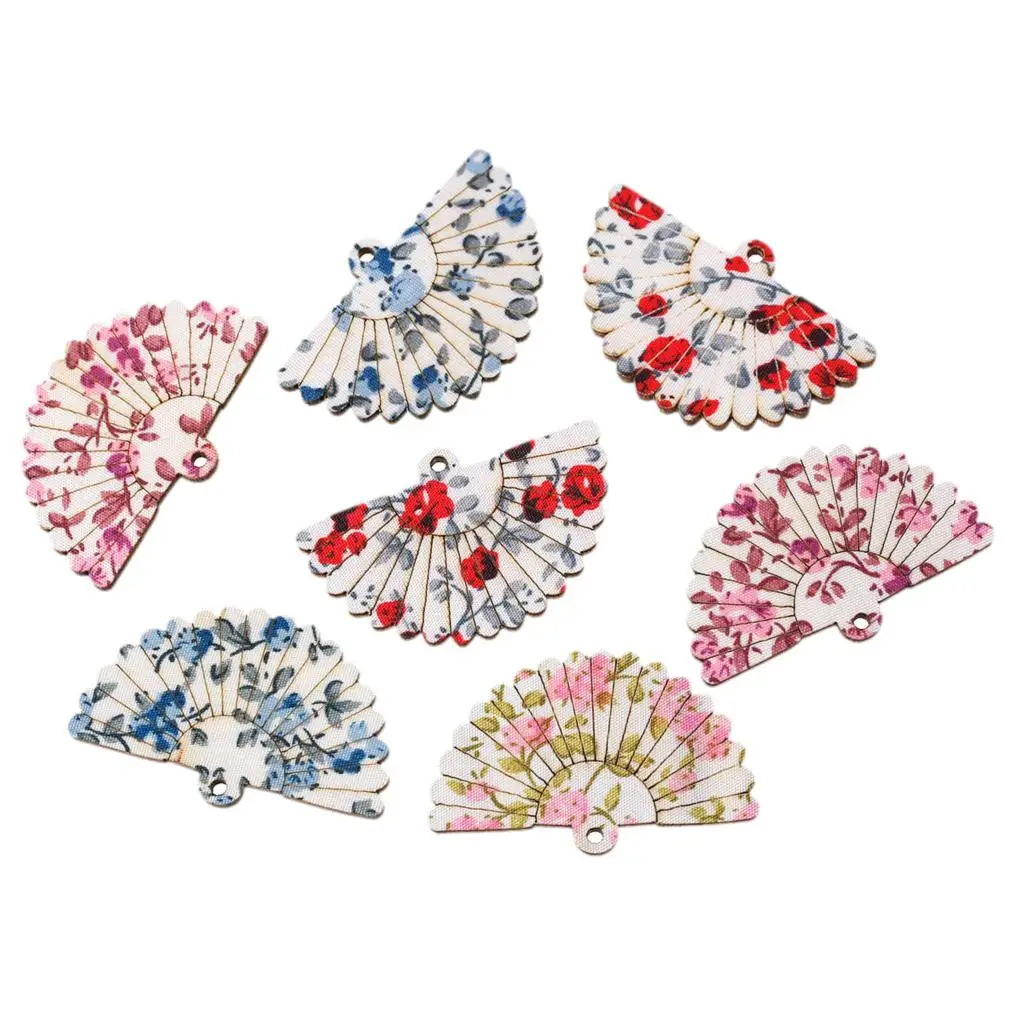 DoreenBeads деревянная Шарм подвеска веер смешанный цветочный узор 4 9 см (1 7/8 &quot) x 3 1