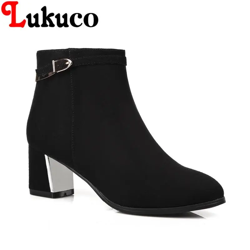 

2017 Autumn plus size 40 41 42 43 Lukuco women boots concise style pointed toe square heel high quality lady shoes free shipping