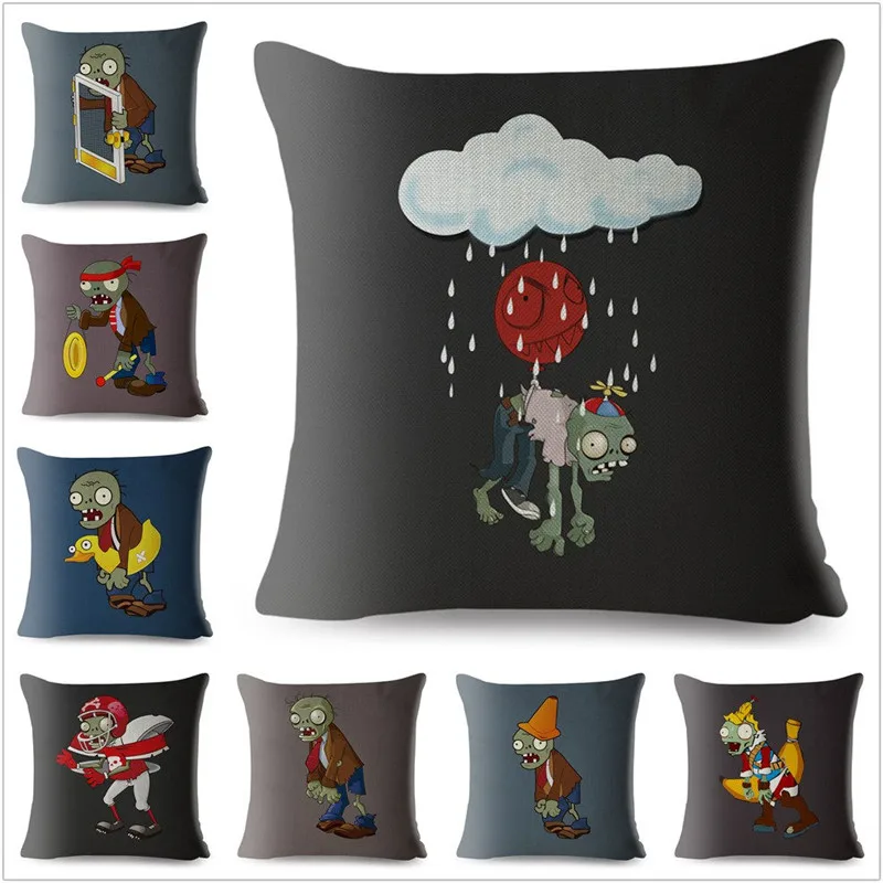 

Plants Zombies Print Throw Pillow Cover 45*45cm Square Cushion Covers Cotton Linen Pillow Case Car Sofa Home Decor Pillows Cases