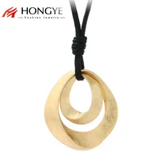Gold Necklace Pendant Black Leather Long Necklace for Women Alloy Wire Drawing Double Water Women Decoration