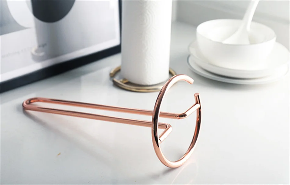 Stainless Steel Kitchen Roll Paper Towel Holder Bathroom Tissue Stand Rose Gold Napkins Rack Home Kitchen Storage Accessories