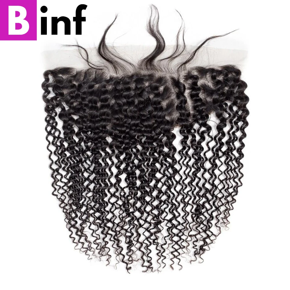 

BINF Hair Indian 13x4 Ear To Ear Pre Plucked Swiss Lace Frontal Closure Kinky Curly With Baby Hair Remy Human Hair Free Part