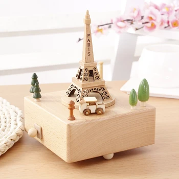 

Wooden Eiffel Tower music box Home Decoration Craft Sweet musical box Creative Christmas Children Gifts Mechanism muziekdoos