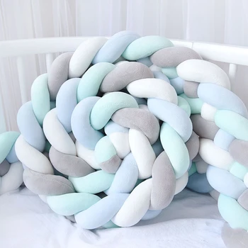 

2.2M Length Baby Bed Bumper 4 Braids Baby Bed Decor Pure Weaving Plush Knot Crib Bumper Protector Infant Room Decor
