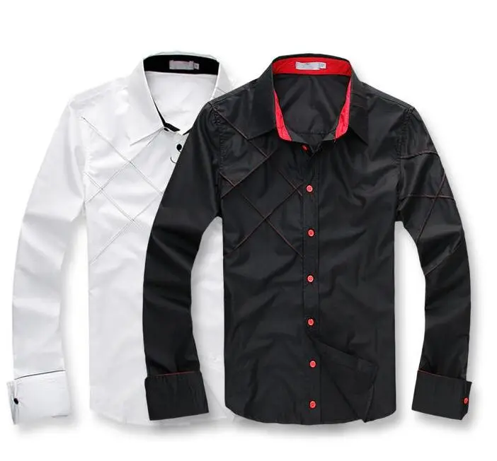Mens Shirt Long Sleeve Brand man 2015 Slim Fit Camisa Social Masculina Chemise Homme Solid Cotton Dress Shirts | Мужская одежда