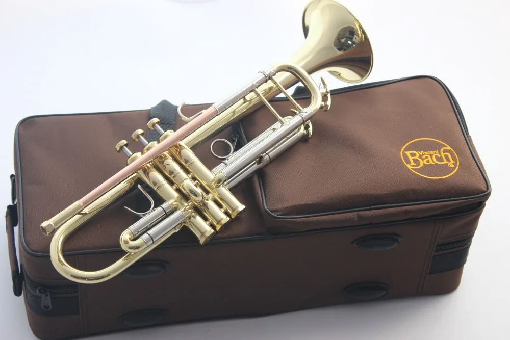 

New Bach Bb Trumpet TR-200 Gold Lacquer Music Instruments Profesional Trumpets Student Included Case Mouthpiece Accessories