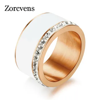 

ZORCVENS Chunky Ring for Women Bling CZ Stones Rose Gold Color Stainless Steel Elegant Temperament Wedding Band Female Jewelry