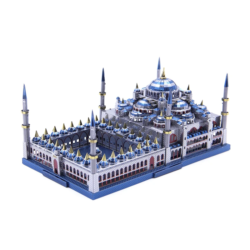 

Home Decoration Accessories Blue Mosque Miniature Building Model 3D Metal Puzzle Muslim Crafts Creative Adult Collection Gifts