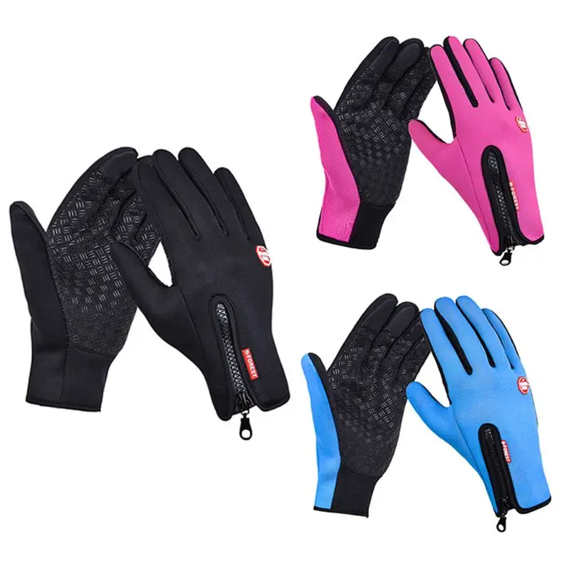 

Men Unisex Winter Windproof Touch Screen Full Finger Gloves Thicken Lining Anti-Skid Mittens Outdoor Cycling Motorcycle Zipper W