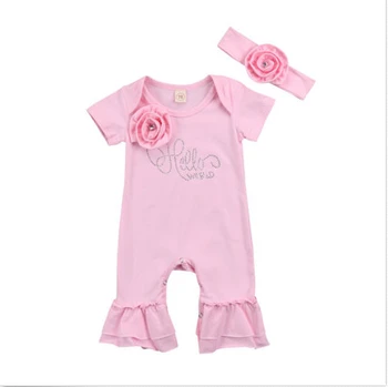 

US STOCK Newborn Baby Girls spring Romper letter print 3D rose print cotton Jumpsuit Headband Outfits Clothes short sleeve