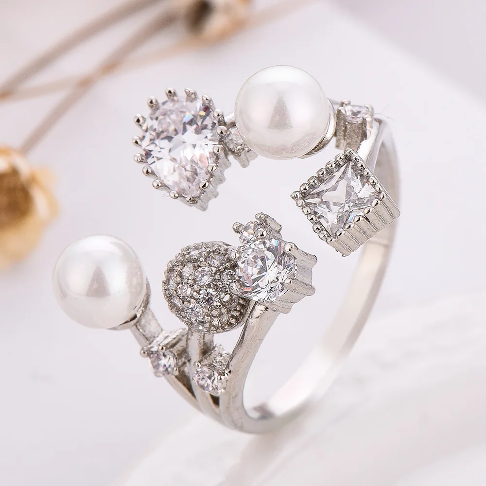 Милый медведь, 925 пробы, серебряные кольца для женщин, простой жемчужный дизайн, Открытое кольцо для любимой, лучшие подарки, модное ювелирное изделие