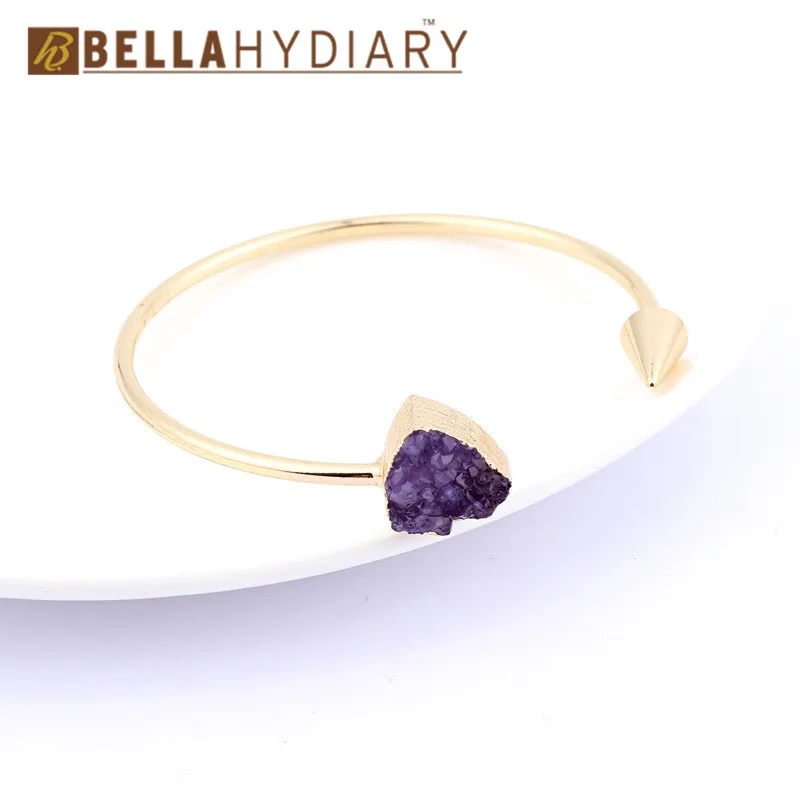 Bijoux European Vintage Jewelry Geometric Round Resin Druzy Asymmetry Hand Cuff Adjustable Bracelet For Women Bangles Bileklik (2)