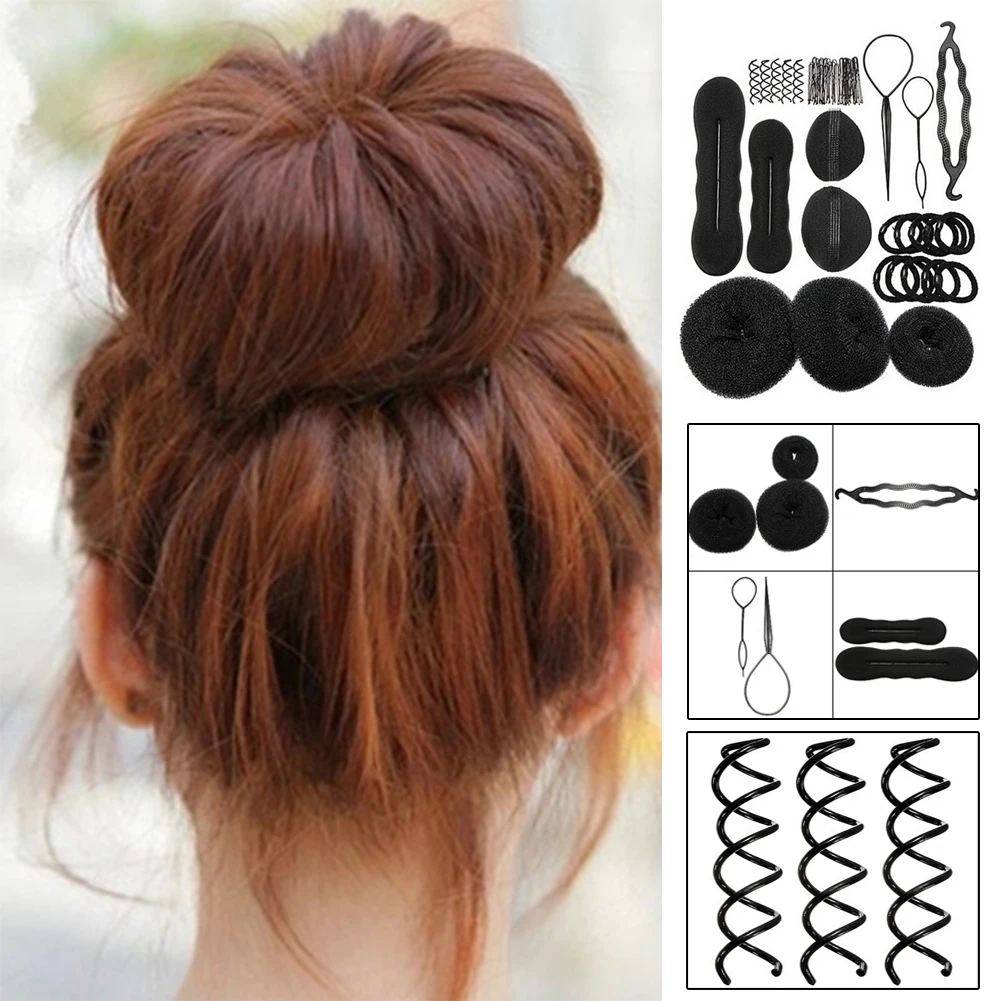 Fancy Women Hair Accessories Set Hairpins Clips Bun Maker Pads Roller Braids Hair Twist Magic