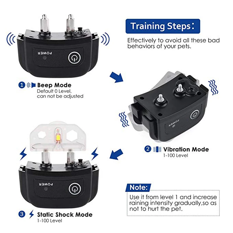 Профессиональный дистанционный электронный ошейник для дрессировки собак перезаряжаемый ошейник для дрессировки собак без лая с ударной вибрацией звуковой способ