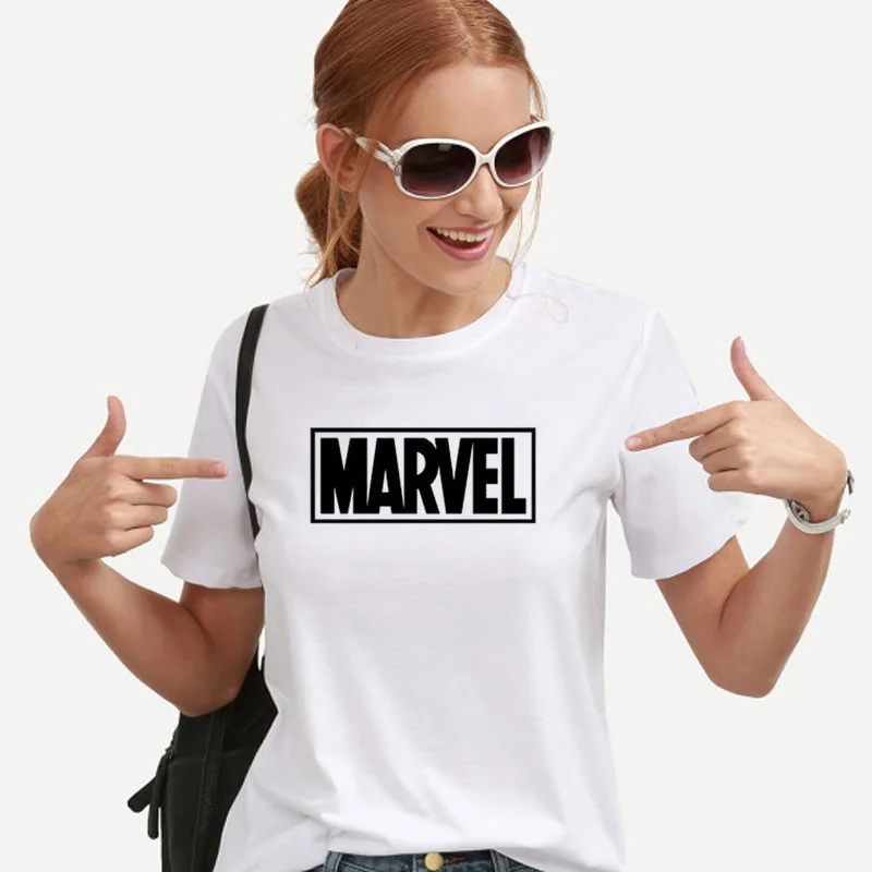 Модная футболка Marvel с коротким рукавом, женская футболка с принтом черной Пантеры, футболка с круглым вырезом, комическая футболка с надпись Marvel, топы, женская белая одежда, футболка
