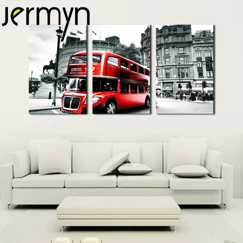 JERMYN 3 Panel London Bus Canvas Art Landscape Print Painting Wall
