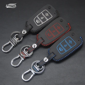 

High Quality Car Leather Key Case Cover Chain For Hyundai Elantra Solaris Santa Fe Tucson Verna IX35 i40 Genesis