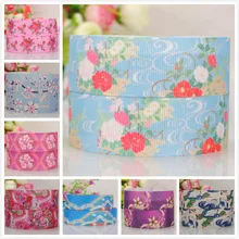 New 50 yards lively cartoon pattern ribbon printed colorful flower grosgrain,satin ribbons free shipping