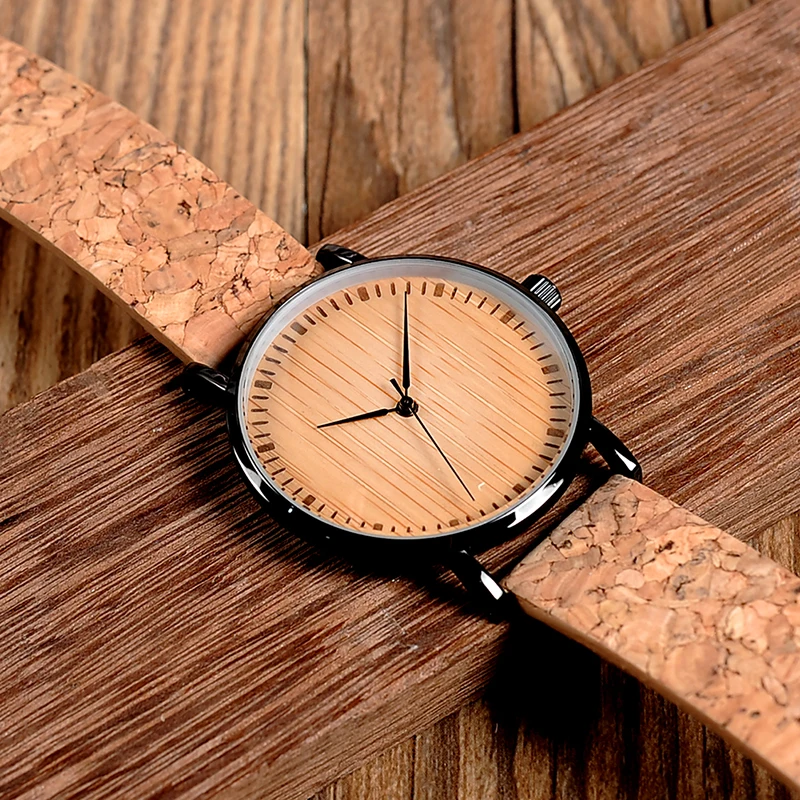 BOBO BIRD E19 Ultra Thin Bamboo Wooden Watches Men Women Simple Quartz Watches Cork Band relojes para mujer