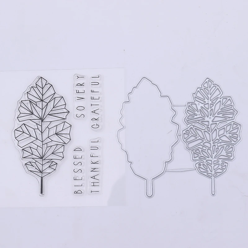 

DIY Metal Cutting Dies and Clear Rubber Stamp Set Autumn Leaf Stamp with Dies for Card Making Scrapbooking Decoration
