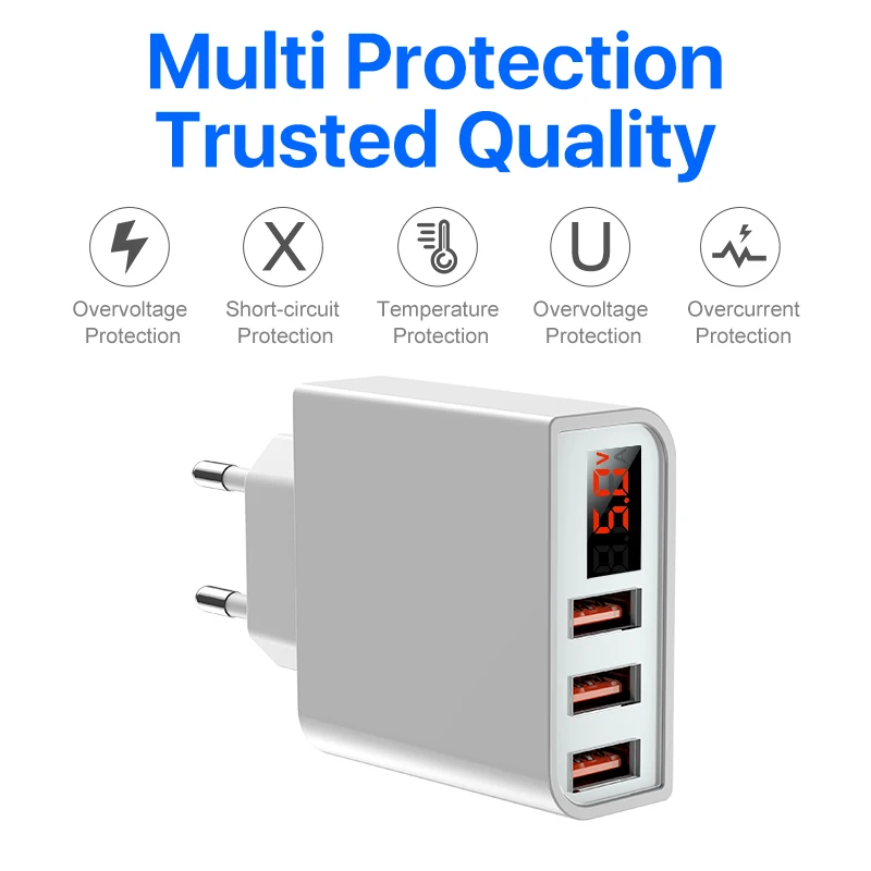 3.4A/5 V USB Зарядное устройство светодиодный ЕС адаптер 3 Порты и разъёмы телефон зарядное usb-устройство для iPhone/samsung/Xiaomi стены дорожное быстрое зарядное устройство зарядка для айфона зарядка