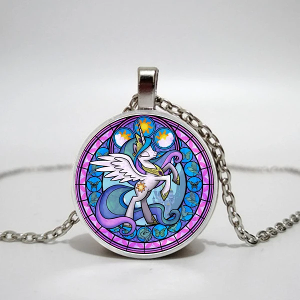 

Cartoon My Little Horse Baoli Poni Series Necklace Cute Magic Rainbow Horse Glass Gem Pendant Necklace Girl Birthday Gift
