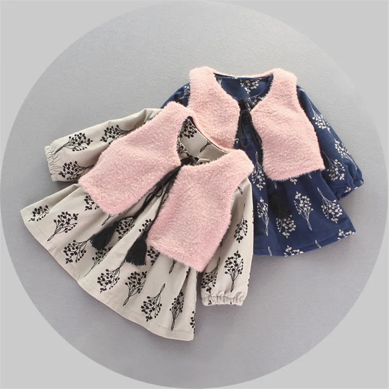 

0-2Year Old Baby Girl Clothes Cotton+Acetate Material Casual Dress Children Winter Sets O-Neck Pullover Kids Winter Coat Clothes