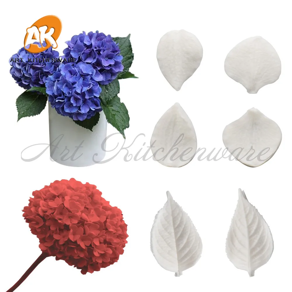 

6pcs Hydrangea Silicone Mold Leaf Cake Decorating Fondant Impression Flower Mold Sugarcraft Took Cake Decorating Mold
