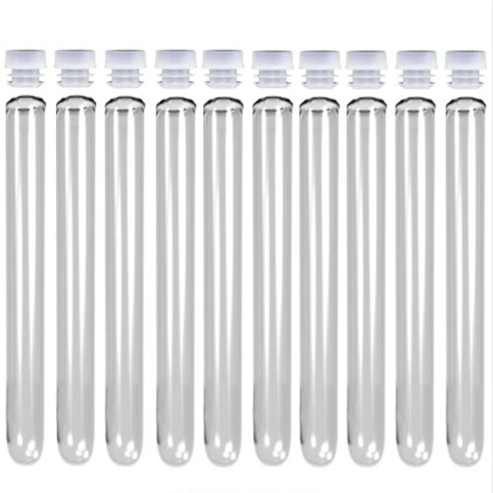 100pcs 20x153 mm Plastic Test Tube With Cap random Colors Of Cap High Quality Clear Like Glass