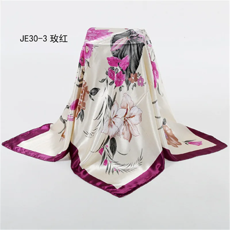 90*90 см большой квадратный шелковый шарф для женщин Весна Лето Новая мода цветочный принт шаль Женский Тонкий шелковый шарф для девочек обертывания