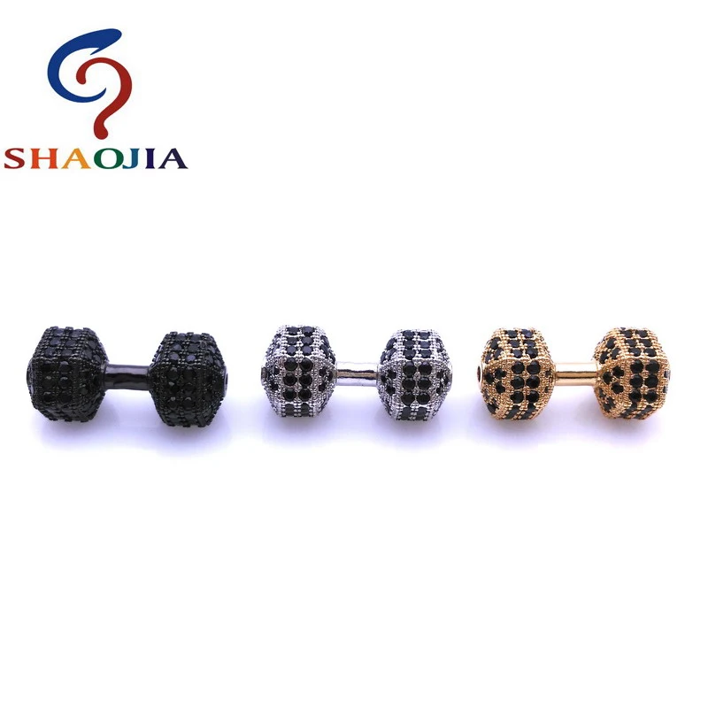 

SHAOJIA Micro Pave CZ Fitness Dumbbell Gym Sport Motivation Beads For Men's Energy Barbell Bracelet Making,Barbell Bracelet
