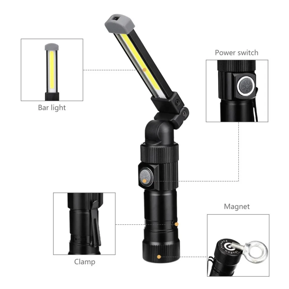 COB Work Light USB Charging Flashlight Foldable Lights USB Rechargeable Torch LED