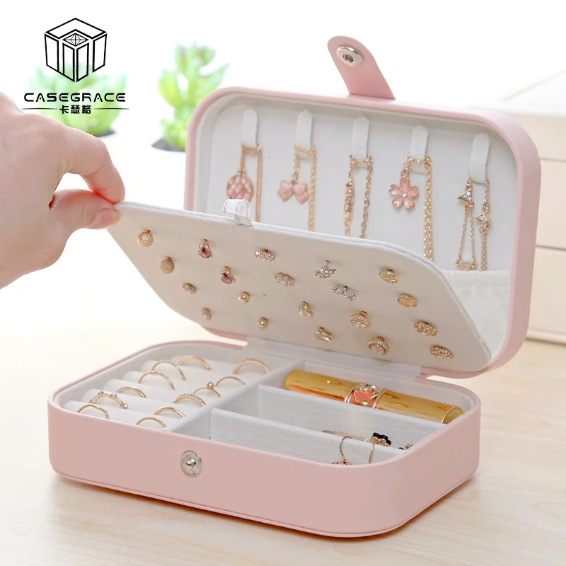 Casegrace Girl PU Leather Jewelry Box and packaging Ring Display Case Portable Jewelry Organizer Travel for Necklaces Earrings
