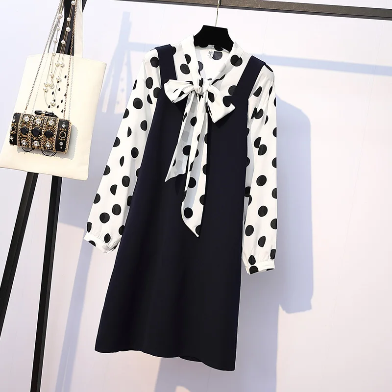 

2019 Net Red Fashion Point Shirt + Dress Two-piece Set