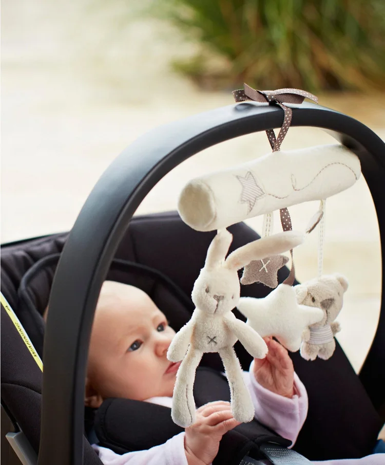 

Rabbit baby Stroller accessories music hanging bed safety seat plush toy Hand Bell Multifunctional Plush Toy Stroller Gifts