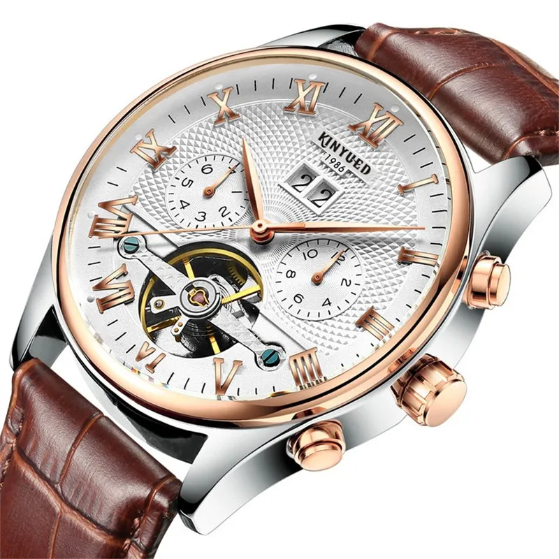 clock Kinyued Skeleton Tourbillon font b Mechanical b font Watch Automatic font b Men b font