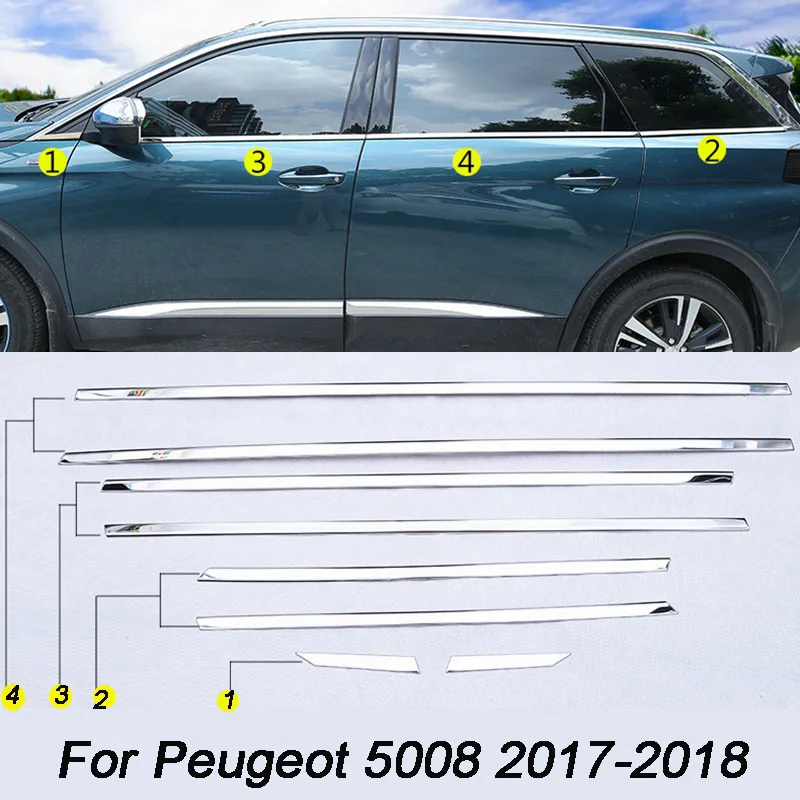 

Car Door Full Window Frame Window Sill Molding Trim Cover For Peugeot 5008 GT 2017 2018