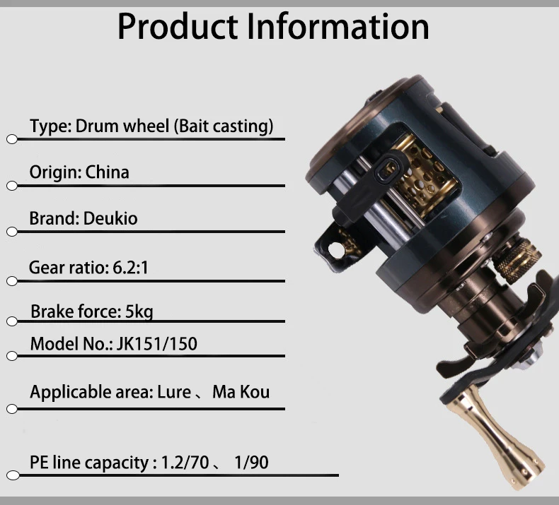 DEUKIO Рыболовная катушка JKS приманка литье 12BB 6,2: 1 Передаточное отношение Приманка Baitcast катушки барабанные колеса рыболовные принадлежности PESCA