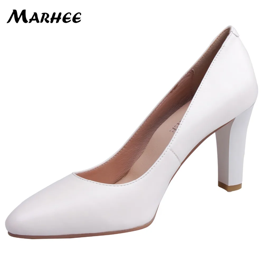 MARHEE White Pumps Mature Office Ladies Shoes Women Shoes Pumps Sheepskin Leather Pumps about 7.5cm High Heels Shoes /54/55 Women's Shoes
