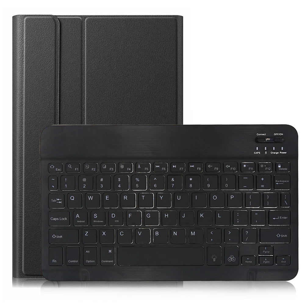 Чехол с клавиатурой для samsung Galaxy Tab A, 8,0 дюймов,, P200, P205, SM-P200, чехол для планшета, беспроводная подсветка, Bluetooth, чехол с клавиатурой - Цвет: Black