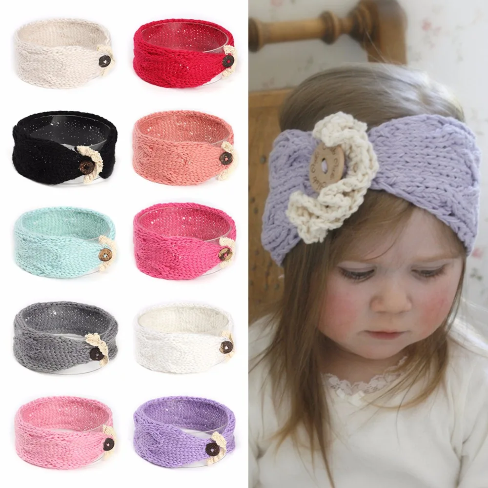 Knitted Baby Hair Band Headband Accessories Flower Warm Infant Head Ears Wraps in Hair