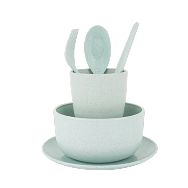 

Hot Sale Tableware Set ,Icarekit ,Color Green Portable Reusable Wheat Straw Tableware Environment-friendly Tableware Gift Set