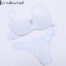 Artdewred, пуш-ап, сексуальные бюстгальтеры для женщин, комплект нижнего белья, застежка сзади, однотонный бюстгальтер с бантом и стринги, белый кружевной бюстгальтер, наборы брендовых бюстгальтеров