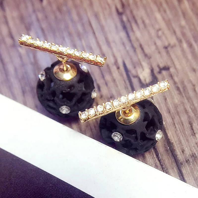 

Hot new korea jewelry wholesale Double side earrings latest design Hollow matte earrings
