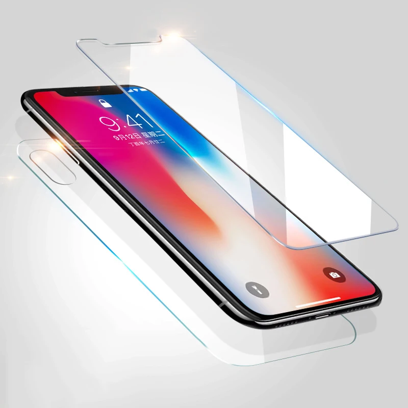 2pcs/lot front+back Tempered Glass For iPhone X 7 5S 6 6s 8 plus Screen