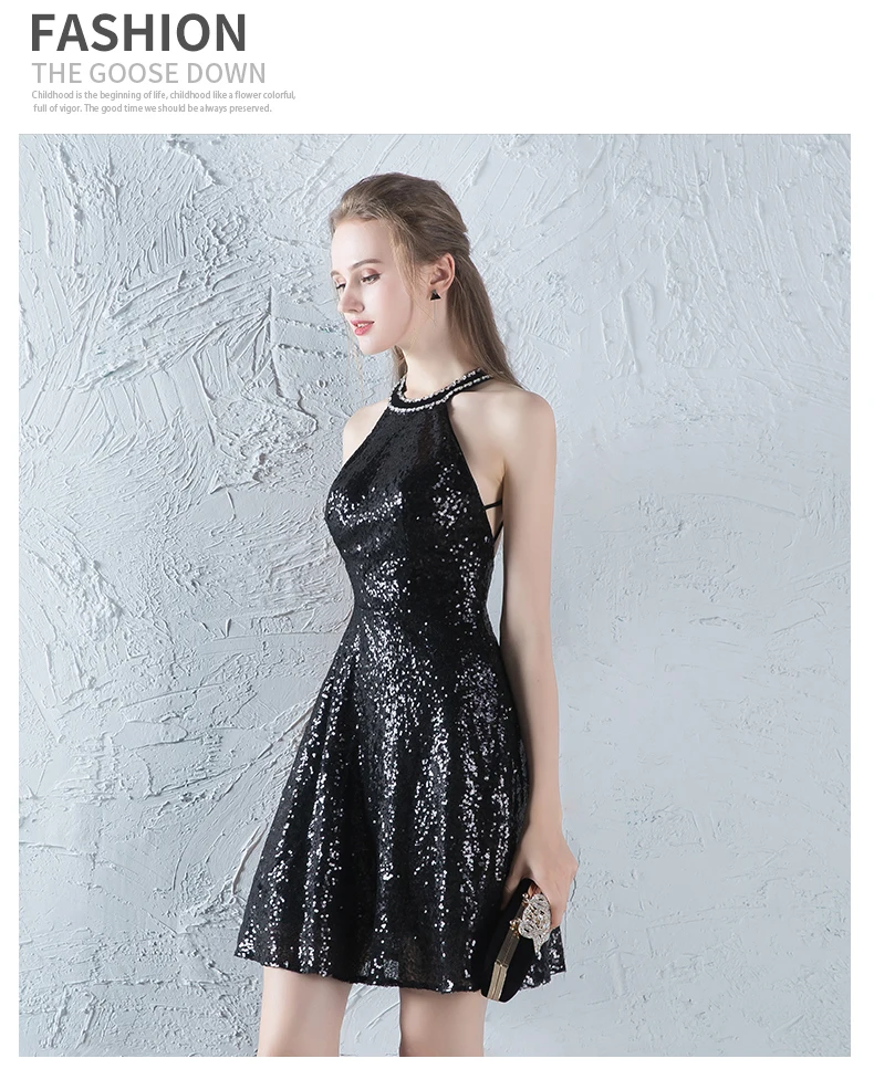 CEEWHY, сексуальное маленькое черное платье с открытой спиной, короткое коктейльное платье, сексуальное вечернее платье, расшитое блестками, короткое платье для выпускного вечера, коктейльное платье