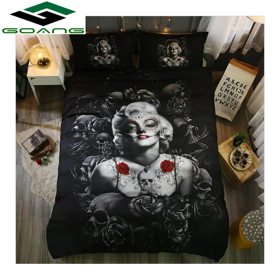 

GOANG bedding set duvet cover bed sheet pillow case 3pcs single bedding set 3d Skull Woman home textile best gift